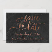 Koperen Script & Black Marble Bruiloft Bewaar de d Save The Date (Voorkant)