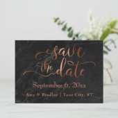 Koperen Script & Black Marble Bruiloft Bewaar de d Save The Date (Staand voorkant)