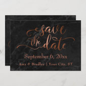 Koperen Script & Black Marble Bruiloft Bewaar de d Save The Date (Voorkant / Achterkant)