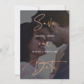 Koperen Script Vellum Look Foto Sla de datum op Kaart (Voorkant)