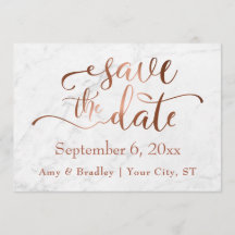 Koperen Script & Wit Marmeren Bruiloft Save the Da