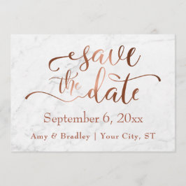 Koperen Script & Wit Marmeren Bruiloft Save the Da Date