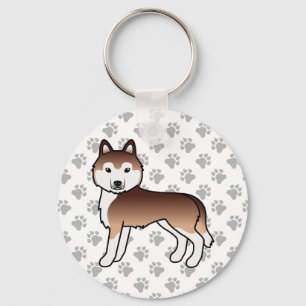 Koperen Siberische Husky Cartoon Hond & Pootjes Sl Sleutelhanger