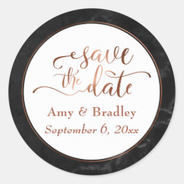 Koperen Sla het datumscript op via zwart marmer Ronde Sticker