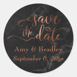 Koperen Sla het datumscript op via zwart marmer Ronde Sticker