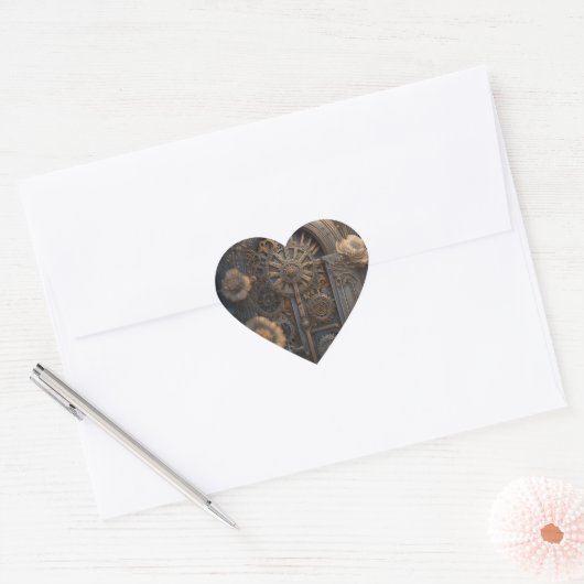 Koperen Steampunk Unieke bruiloft Hart Sticker (Envelop)
