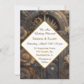 Koperen Steampunk Unieke bruiloft Kaart (Voorkant)