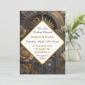 Koperen Steampunk Unieke bruiloft Kaart (Staand voorkant)