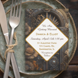 Koperen Steampunk Unieke bruiloft Kaart