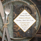 Koperen Steampunk Unieke bruiloft Kaart