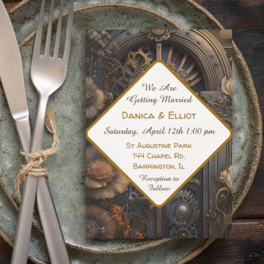 Koperen Steampunk Unieke bruiloft Kaart