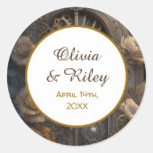 Koperen Steampunk Unieke bruiloft Ronde Sticker (Voorkant)
