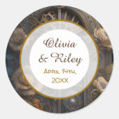 Koperen Steampunk Unieke bruiloft Ronde Sticker (Voorkant)