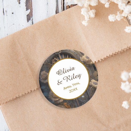 Koperen Steampunk Unieke bruiloft Ronde Sticker