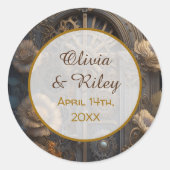 Koperen Steampunk Unieke bruiloft Ronde Sticker (Voorkant)
