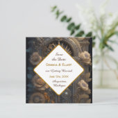 Koperen Steampunk Unieke bruiloft Save the Date Kaart (Staand voorkant)