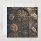 Koperen Steampunk Unieke bruiloft Save the Date Kaart (Achterkant)