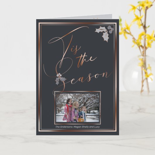 Koperen Stofblauw 'Tis het Seizoen Jouw Fotokaart Kaart (Gele Bloem)