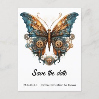 Koperen Tinkeraar Vlinder Steampunk Bruiloft Aankondigingskaart