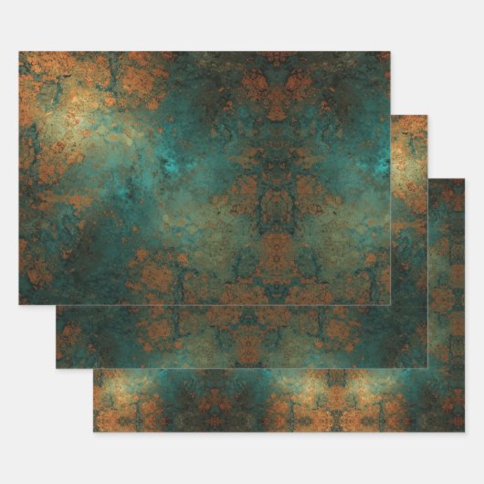 Koperen Vintage Ephemera met een Bekraste Patina Inpakpapier Vel (Set)