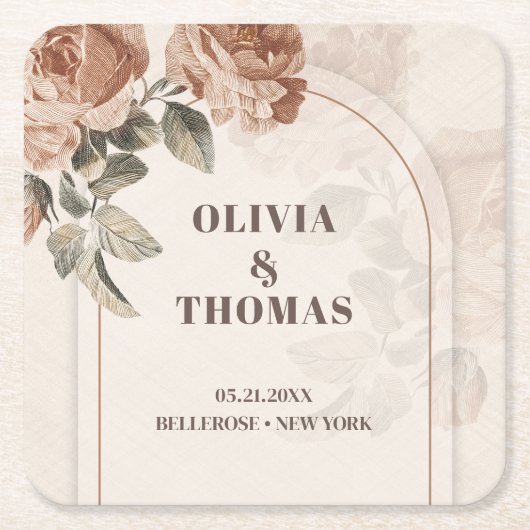 koperen waterverf rozen salie bruine tinten kartonnen onderzetters (Voorkant)