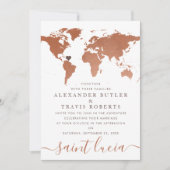 Koperen Wereldkaart Bestemming Trouwfeest Kaart (Voorkant)