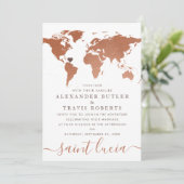 Koperen Wereldkaart Bestemming Trouwfeest Kaart (Staand voorkant)
