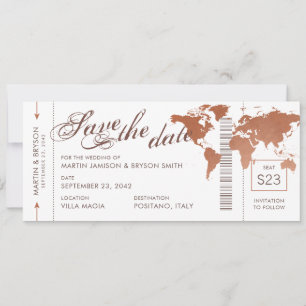 Koperen Wereldkaart Boarding Pass Opslaan Datum Ka Aankondiging
