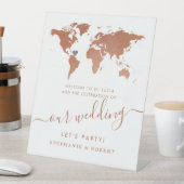 Koperen Wereldkaart Reizen Thema Bruiloft Welkom Reclamebord Met Voetstuk (Insitu)