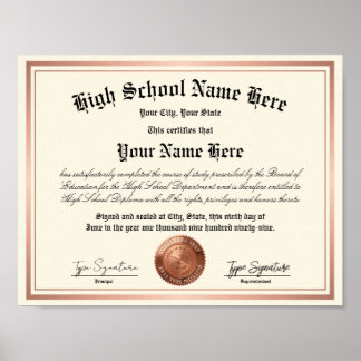 Koperen zegel Middelbare School Diploma, thuisonde Poster