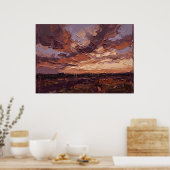 Koperen Zonsondergang Prairie Landschap Poster (Keuken)