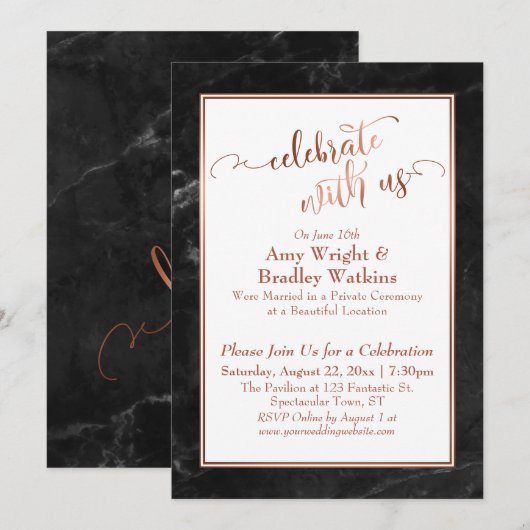 Koperen Zwarte Marmer Vier met Ons Trouwfeest Fun Kaart (Voorkant / Achterkant)