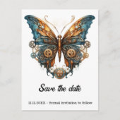 Koperfladderer Knutselaar Vlinder Steampunk Bruilo Aankondigingskaart (Voorkant)