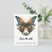 Koperfladderer Knutselaar Vlinder Steampunk Bruilo Aankondigingskaart (Staand voorkant)