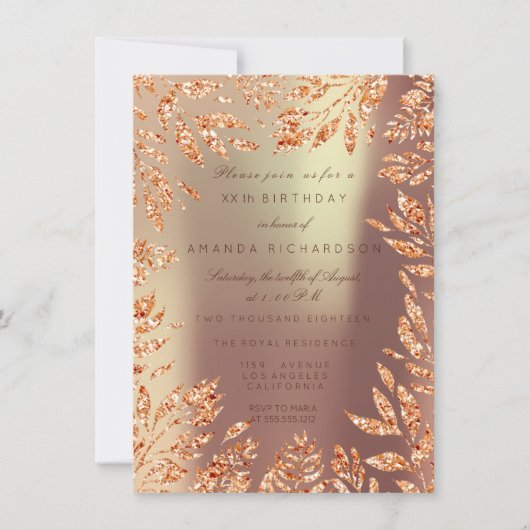 Koperflesjes van Roos Glitter Leafs Kaart (Voorkant)