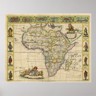 Kopergegraveerde Kaart van Continentaal Afrika in  Poster