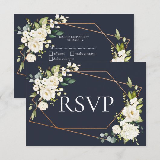 Kopergeometrisch blauw RSVP Kaartje (Voorkant / Achterkant)