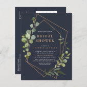 Kopergeometrisch eucalyptusblauw Vrijgezellenfeest Aankondigingskaart (Voorkant / Achterkant)