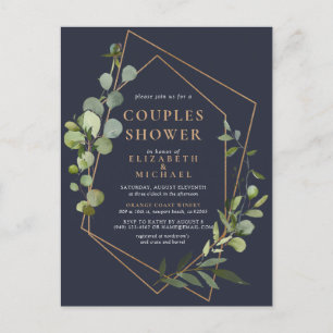 Kopergeometrische Eucalyptus Blue Couples Shower Aankondigingskaart