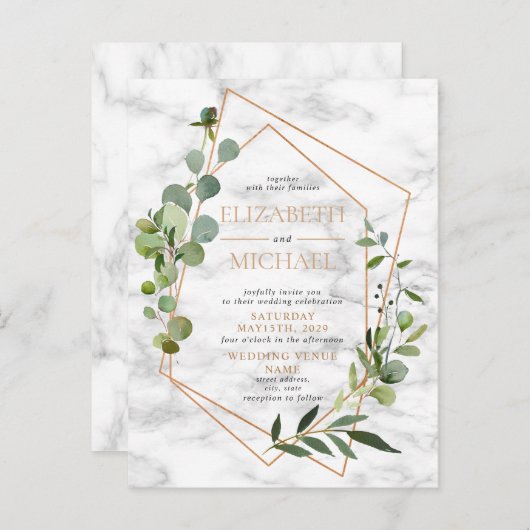 Kopergeometrische groene marmer Briefkaart bruilof (Voorkant / Achterkant)