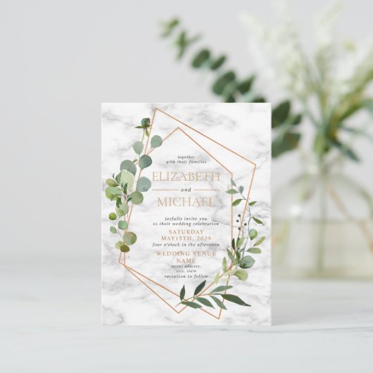 Kopergeometrische groene marmer Briefkaart bruilof (Staand voorkant)