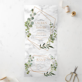 Kopergeometrische marmer Eucalyptus Elegant Weddin Drieluik Uitnodiging