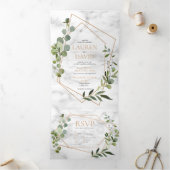 Kopergeometrische marmer Eucalyptus Elegant Weddin Drieluik Uitnodiging (Binnen)