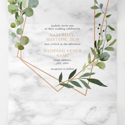 Kopergeometrische marmer Eucalyptus Elegant Weddin Drieluik Uitnodiging (Binnenkant midden)