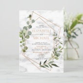 Kopergeometrische marmer Eucalyptus Elegant Weddin Kaart (Staand voorkant)