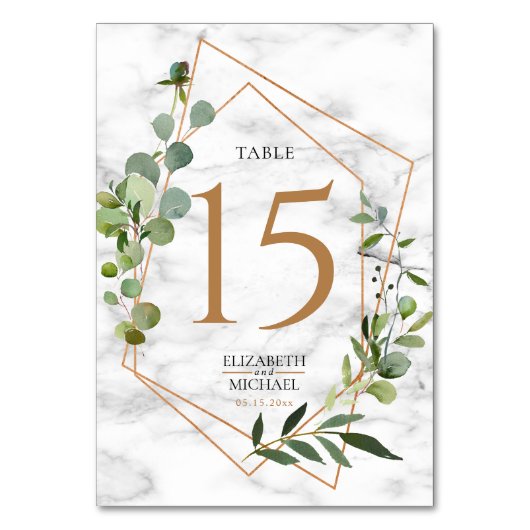Kopergeometrische marmer Eucalyptus Elegant Weddin Kaart (Voorkant)
