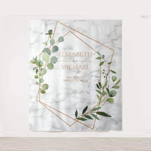 Kopergeometrische marmer Eucalyptus Elegant Weddin Wandkleed (Voorkant)