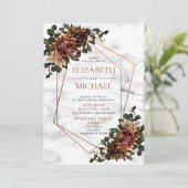 Kopergeometrische marmer Gedroogde Florale bruilof Kaart (Staand voorkant)