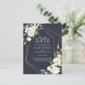 Kopergeometrische witte marineblauwe vertraging de aankondigingskaart (Staand voorkant)