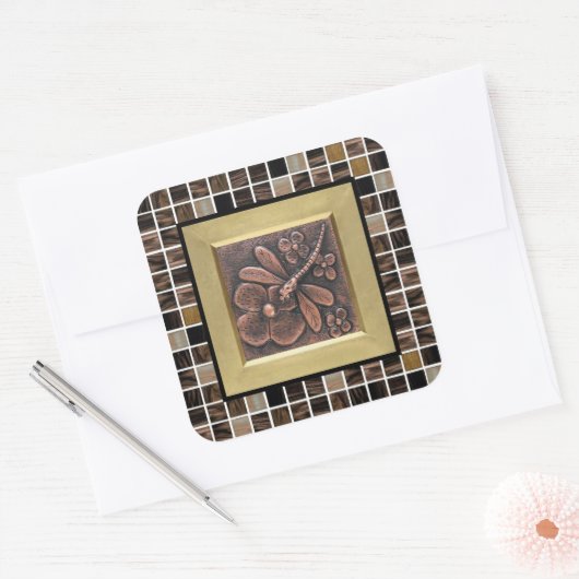 Koperglazen tegelmok vierkante sticker (Envelop)